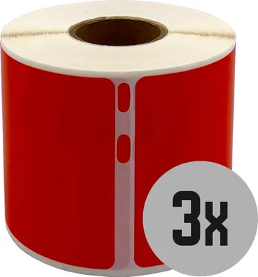 Produktbild von DULA Etiketten - Kompatibel mit Dymo Compatible labels - Rood - 99014 - S0722430 - Verzend- en naambadge etiketten - 3 rollen - 101 x 54 mm - 220 labels per rol