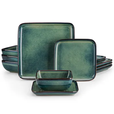 Image de Vancasso Service de table, 12 pièces service combiné en faïence, set de vaisselle avec 4 assiettes de table, 4 assiettes à dessert et 4 bols à céréales