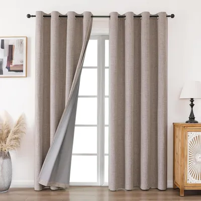 Zdjęcie produktu dla Zasłony zaciemniające – wygląd lnu – do sypialni – technologia trójwarstwowa – 245 x 140 cm – len