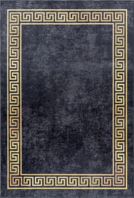 Immagine prodotto di Tappeto lavabile per soggiorno, corridoio o cucina, forma rettangolare, dimensioni 200x290 cm, colore nero, motivo a meandro, realizzato in poliestere