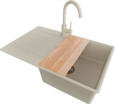 Produktbild von PRIMAGRAN Granitspüle Beige 78x50cm, Spülbecken 1 Becken + Küchenarmatur 32x20cm + Ablauf-Set + Schneidebrett, Küchenspüle ab 50er Unterschrank - Kopenhagen