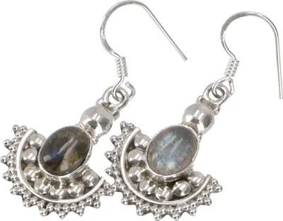 Produktbild von Filigrane Boho Silberohrring, Indische Ohrhänger - Labradorit, Silber-Farben, SterlingSilber, 3*1,3 cm, Silberohrringe