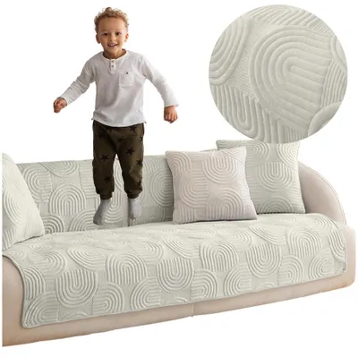 Produktbild von Sofaschoner / Sofaüberwurf für Sofa und Couch 90 × 70 cm – Creme mit erhabenem Muster
