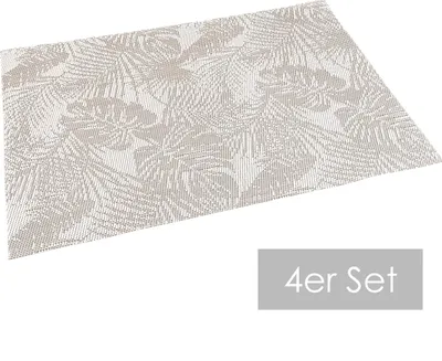 Produktbild von heimtexland ® Outdoor Platzdeckchen 4 Stück Platzset Tropical Garten Tischdeko abwaschbar wetterfest Garten Tischset 4-teilig Typ792 Ecru