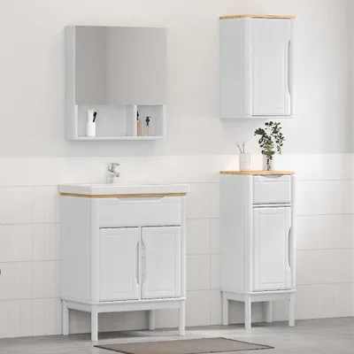 Produktbild von "Schlussverkauf" Badezimmer Sets mit Tür FLORO 3 Stück - Badmöbel/Badschrank/Badregal - Weiß Massivholz Kiefer  C13169