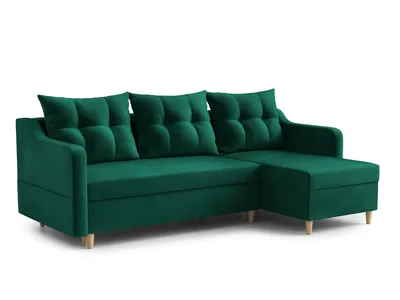 Image de AX LIVING Canapé d'angle en velours Balerno 224 cm - Elégance & confort en vert bouteille