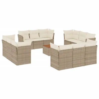 Produktbild von vidaXL 13-tlg. Garten-Sofagarnitur mit Kissen Beige Poly Rattan