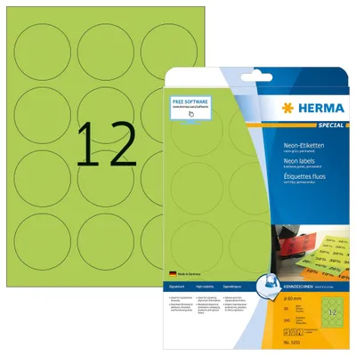 Produktbild von Etiketten A4 neon-grün Ø 60 mm rund Papier matt 240 St.