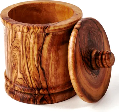 Produktbild von Gewürzdose aus Olivenholz mit Deckel 12 cm