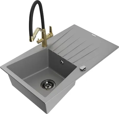Produktbild von Mexen Cesar 1 Becken-Granitspüle mit Abtropffläche und Mischbatterie Duo, Grau - 6514-71-671701-57-B