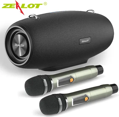 Produktbild von ZEALOT S67 Tragbarer Bluetooth-Lautsprecher, BT 5.0 | 60 W hohe Leistung | IPX6 wasserdicht | Innovative Metall-Doppelmembranen | Starker Bass | Stereo | EQ, Schwarz, Dual-Mikrofone