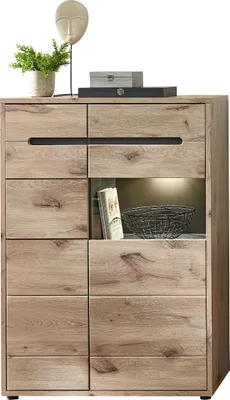 Produktbild von Glasvitrine >Bellano< in Viking Oak Nachbildung, MDF, Spannplatte - 90x128x38 (BxHxT)