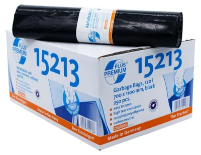 Produktbild von DEISS Premium Plus® Abfallsäcke Typ 60, 15213, 120 Liter schwarz - Karton / 120 Liter | Karton (10 Rollen)