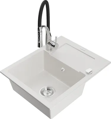 Produktbild von Mexen Enzo 1 Becken-Granitspüle mit Abtropffläche und Mischbatterie Aster, Weiß - 6506-20-73450-07