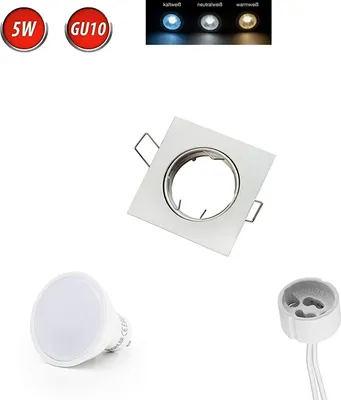 Produktbild von Einbaustrahler GU10 Ø75mm Bohrloch Alu inkl. GU10 5W Warmweiß 350 Lumen LED Leuchtmittel Weiß Eckig