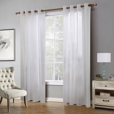 Obrázek produktu pro sada 2 průsvitných voálových záclon s očky Průhledná optika Záclona z voálu Polyester Eyelet Scarf Transparentní obývací pokoj Okenní šála pro ložnici (140 * 160 cm, bílá)