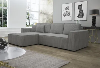 Produktbild von Ecksofa Schlafsofa Sofa CONOR Stoff Hellgrau Ottomane Links