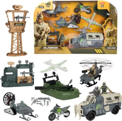 Image de Toi-Toys ALFAFOX Set de jeu XL Véhicules militaires Set de 6 pièces avec figurines et accessoires Enfants à partir de 3 ans