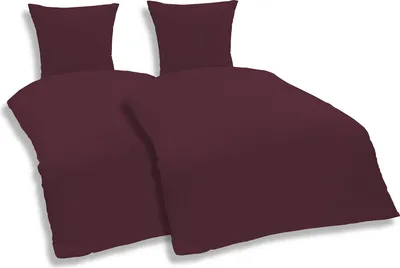 Produktbild von 4 teilig Uni Bettwäsche 135x200 cm bordeaux Einfarbig Renforce Baumwolle Set