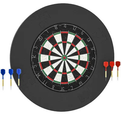 Produktbild von Steeldart-Set, Dartscheibe mit Schutzring, Sisal selbstheilend, Schwarz | EVA-Schutzring | 6 Stahlspitzen-Darts | 71,5 x 71,5 cm