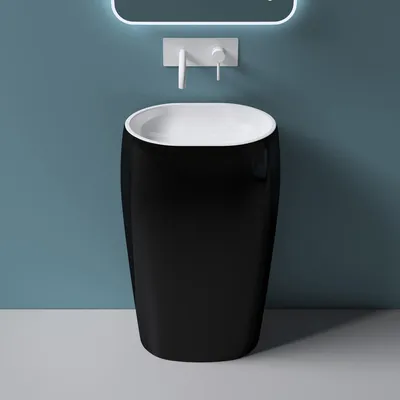 Produktbild von Mai & Mai Design Standwaschbecken freistehend in schwarz und weiß, aus Mineralguss, Waschtisch, BTH: 53.5x36x85cm Col32