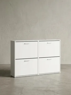 Produktbild von Schuhschrank WL5.829 Modern 120 x 81 x 24 cm Holz Schuhregal Weiß 4 Fächer, Schuhkommode Flurschrank mit Ablage, Design Schuhkipper Schuhaufbewahrung, Flurkommode für Schuhe Hoch