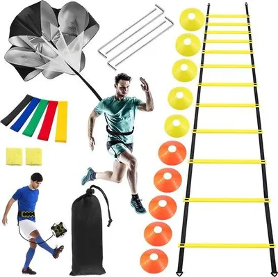 Produktbild von Famanu Fußballtrainingsset mit Koordinationsleiter, Fallschirm und Kicktrainer - 21-teilig