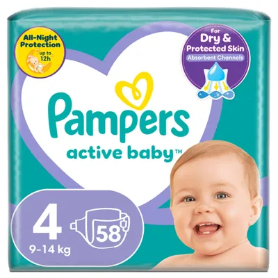 Image de Pampers Couches Active Baby Dry Maxi Pack 4, 9-14 kg, 58szt.