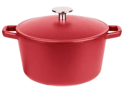 Produktbild von GSW Gusseisentopf rot 21cm 3,8 Liter mit Deckel Edelstahlknopf backofengeeignet bis 240 °C