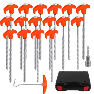 Produktbild von 16x Schraubheringe Zelt-Heringe aus Stahl Camping Zeltheringe Set mit Aufbewahrungsbox 25CM Heringe Erdnägel Stabil Mit Sechskantbohrer