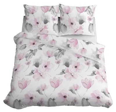 Produktbild von Detexpol Satin Bettwäsche 220x200 Blumen Rosa Grau