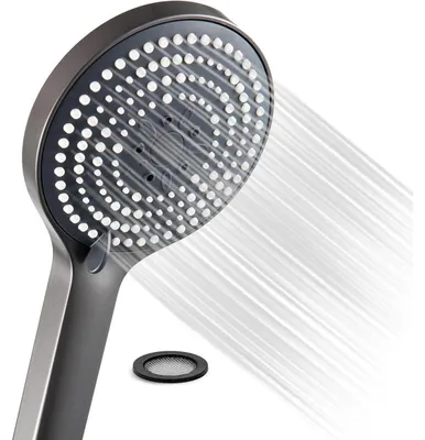 Productafbeelding van Douchekop, groot model met 6 straalpatronen, waterbesparend, diameter 130mm, geborsteld zwart chroom