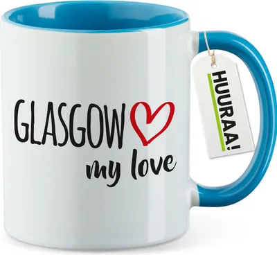 Produktbild von Huuraa Kaffeetasse Glasgow my love 330ml Blau Keramik Kaffeebecher Geschenkidee