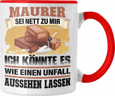 Produktbild von Trendation - Maurer Tasse Geschenk Lustiger Spruch Maurer-Meister Geschenkidee (Rot)