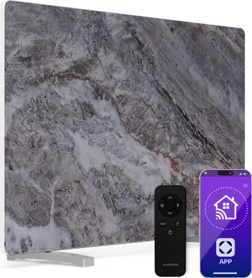 Produktbild von Klarstein Infrarotheizung 600W – Wandmontage & Standgerät, Thermostat, App-Steuerung, Marmoroptik, IP43, Überhitzungsschutz, für Bad & Wohnzimmer, elektrische Wandheizung, Grau