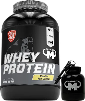 Produktbild von Mammut Nutrition - Whey Protein 3000 g Dose - 120 Portionen Eiweiß + GRATIS Powderbank, Geschmack: Vanilla Ice Cream