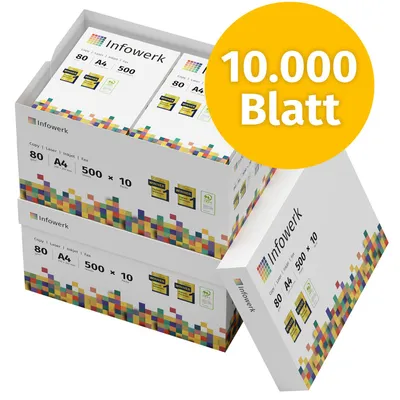 Produktbild von Infowerk Druckerpapier Kopierpapier 10000 Blatt 20 x 500 A4 80g Premium Weiß PEFC