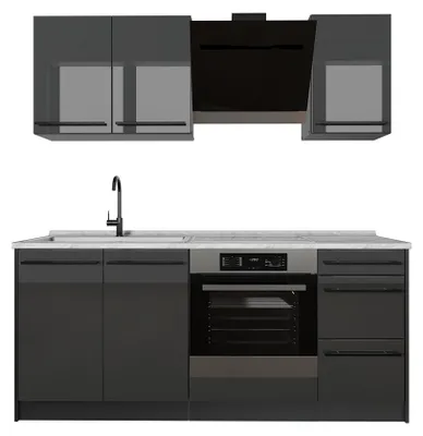 Immagine prodotto di Cucina monoblocco Vicco R-Line Antracite lucido/Antracite 180 cm piano di lavoro Marmo, Model 66192