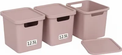 Produktbild von Plastard Boxen 12,5 L, 3er-Set, stapelbar, BPA-frei, Pink, mit Deckel