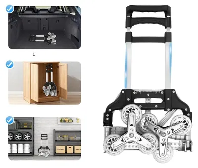 Produktbild von Handwagen, faltbares Design, 6 schwenkbare Räder, schwarz