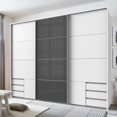 Produktbild von Schwebetürenschrank 273cm, inkl. Passepartout, mit Schubkästen, weiß und graphit, VIESTE-43