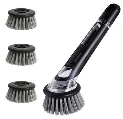 Immagine prodotto di Spazzola per piatti ricaricabile con dosatore di sapone - 3 testine di ricambio - Nero