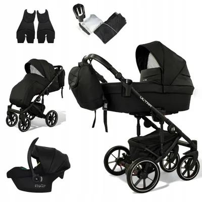 Produktbild von Mommo Ultra 3-in-1 Kombikinderwagen Schwarz + Kunstleder mit Babyschale