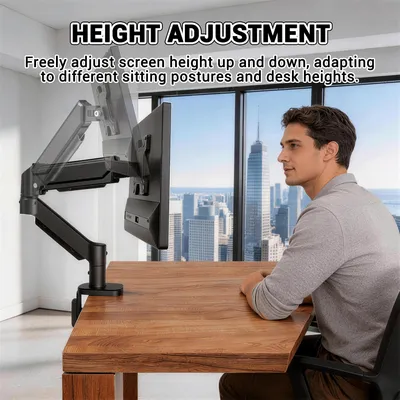 Produktbild von Monitorhalter aus Stahl für 13–32 Zoll Monitore (3–9 kg), ergonomischer Bildschirmarm mit Gasfeder, drehbar und neigbar, VESA 75×75 / 100×100