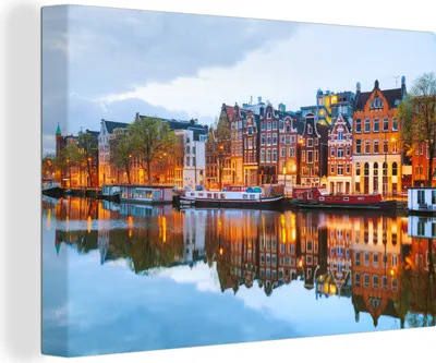 Produktbild von OneMillionCanvasses® - Leinwandbilder - 140x90 cm, Grachtenhäuser - Amsterdam - Niederlande, Wandbilder Kunstdruck Wanddekoration