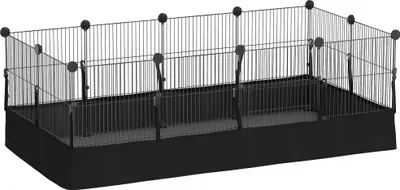 Produktbild von Freigehege, Freilaufgehege mit 12 Paneel, Laufstall für Kleintiere, Kaninchen, Meerschweinchen, 120x60x40 cm, Schwarz