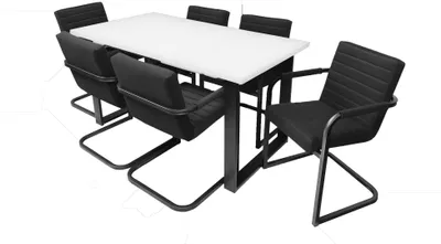Produktbild von GOLDSTOFF 6-er stuhle mit tisch set GRAND, Esszimmertisch weiß, Tisch 150+(40)X 80 cm breite, Esszimer set, Holztisch, Samt Stuhl