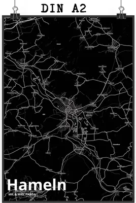 Produktbild von Mr. & Mrs. Panda Bild Hameln DIN A2 - Geschenk, drucke, Stadt Dorf Karte Landkarte Map Stadtplan, Wanddekoration, Kunstdruck, wanddeko, Posterdruck