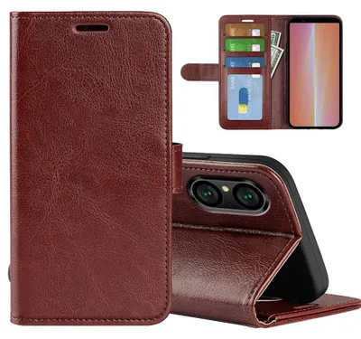 Productafbeelding van MobyDefend Hoesje - Geschikt voor Sony Xperia 5 V - Wallet Book Case (Sluiting Achterkant) - Bruin