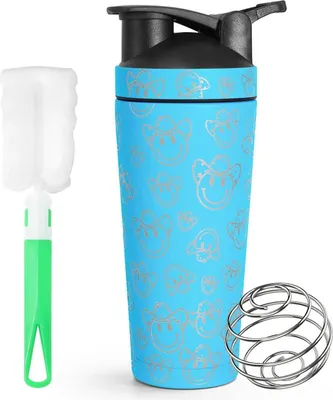 Image de Shaker protéiné en acier inoxydable avec boule 750ml étanchéité noir jaune
